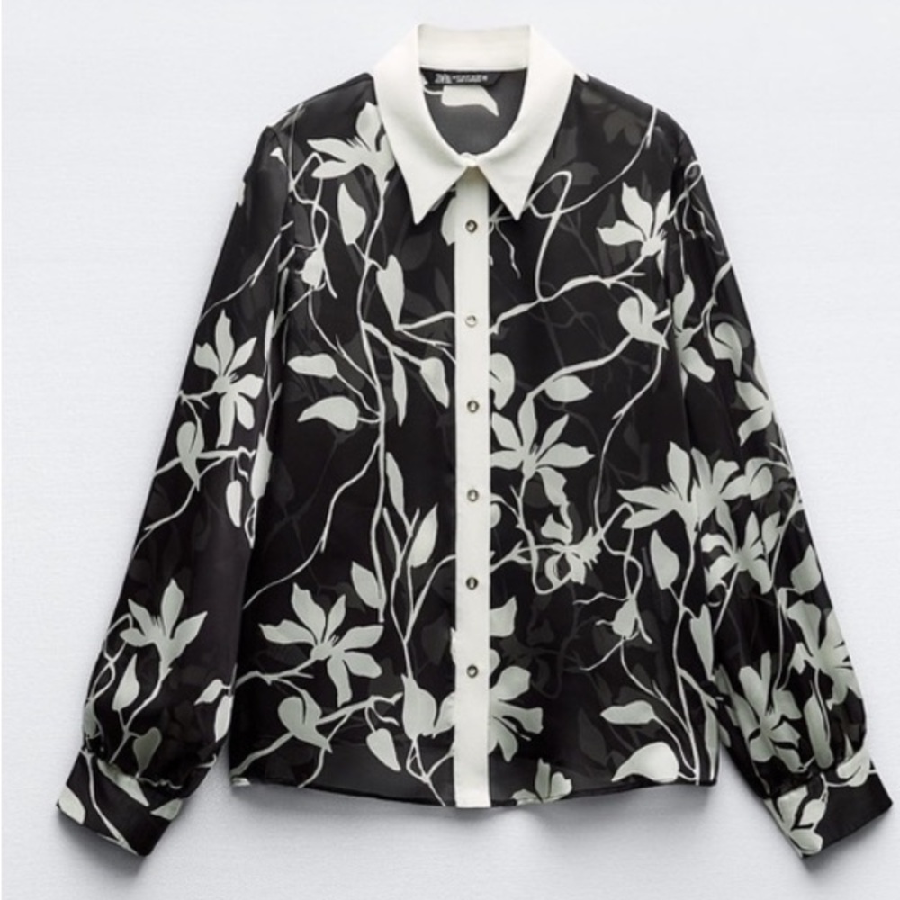 Zara Monochrome Leaf Print Blouse